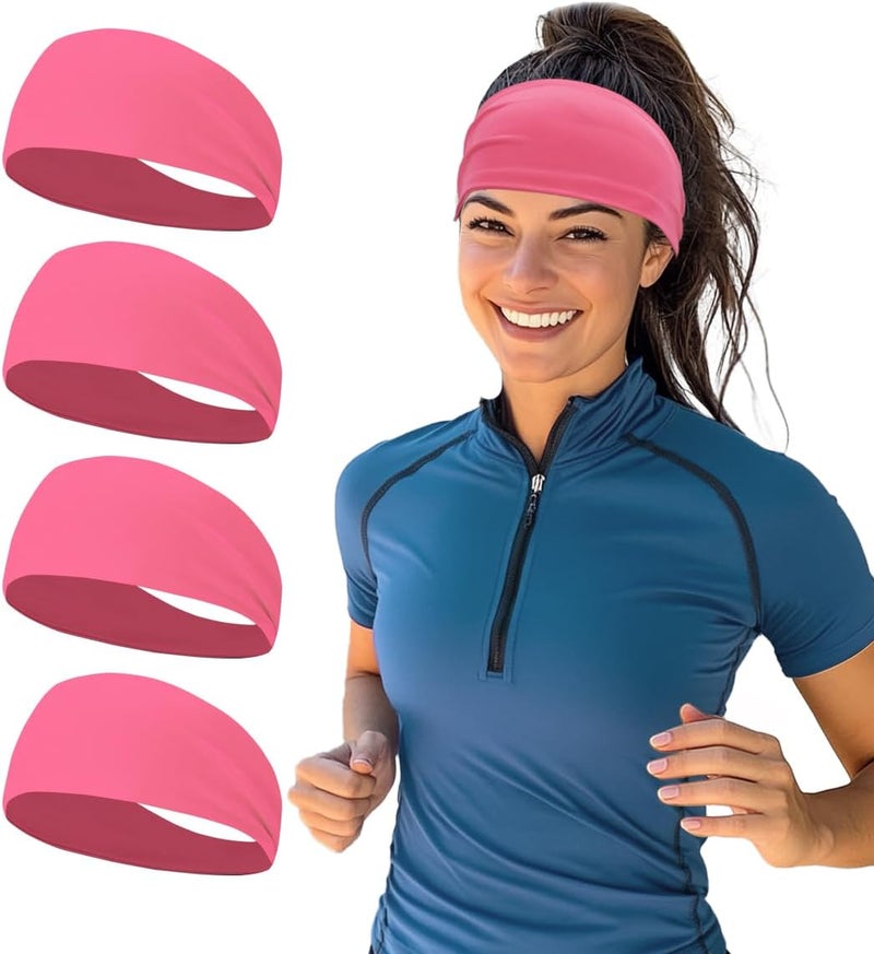 SRLLBBY 4 PCS Double-Layer Workout Headbands, Stretchy Sports Sweatband for Men and Womem, Sweat Wicking Hairbands for Running - Image 1